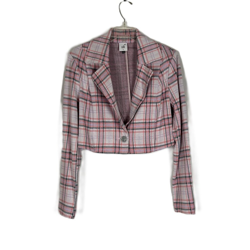 CAbi Playdate Pink Plaid Cropped Blazer Jacket M